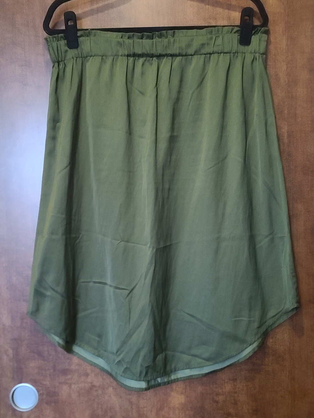LOFT Olive Green Gathered Waist Midi Skirt